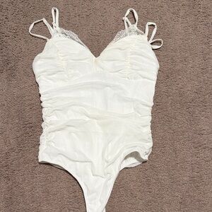 White Lace-Trim Bodysuit